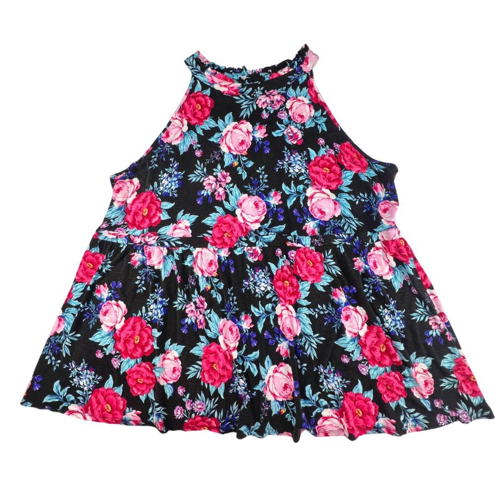 Torrid Halter 4X Floral Tropical Blooms Swing Top Flowy Blouse Relaxed Peplum - Picture 5 of 9